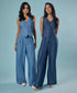 Flared Leg Washed Tencel Light Blue Pant